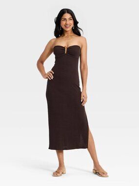 Strapless Textured Knit Maxi Dress Dark Brown Keyhole A New Day XS-4X NWT